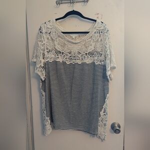 Adiva Black and White Striped Lace Top
